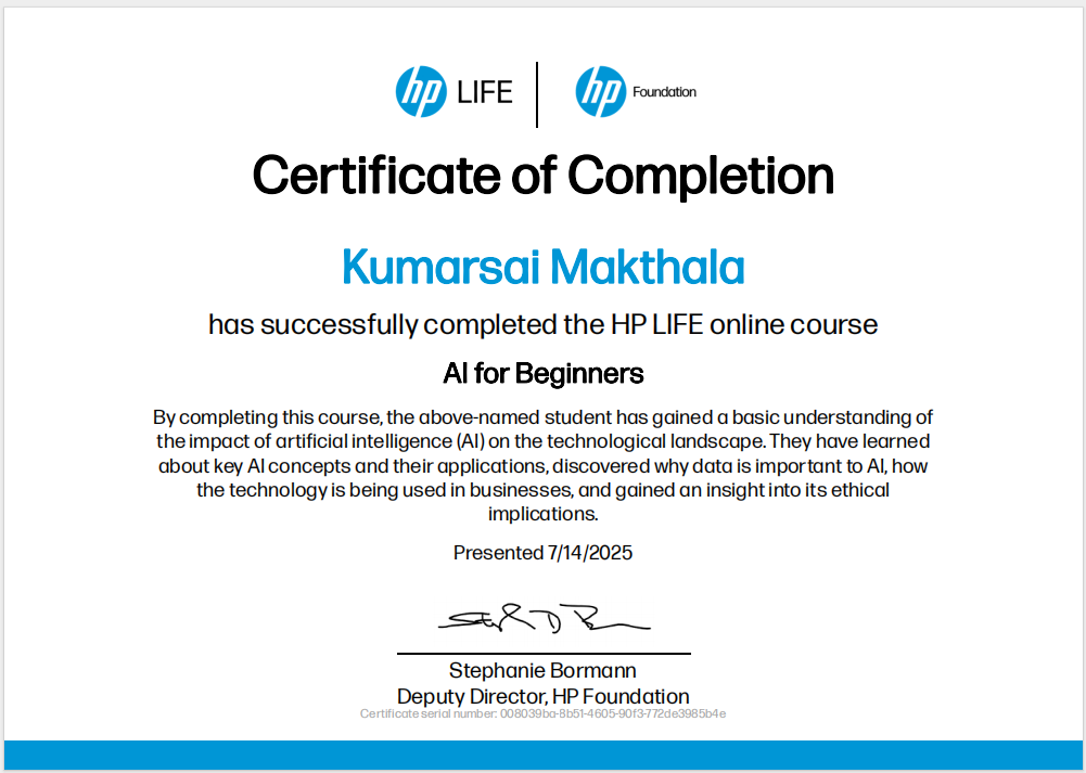 HP Technology Certificate